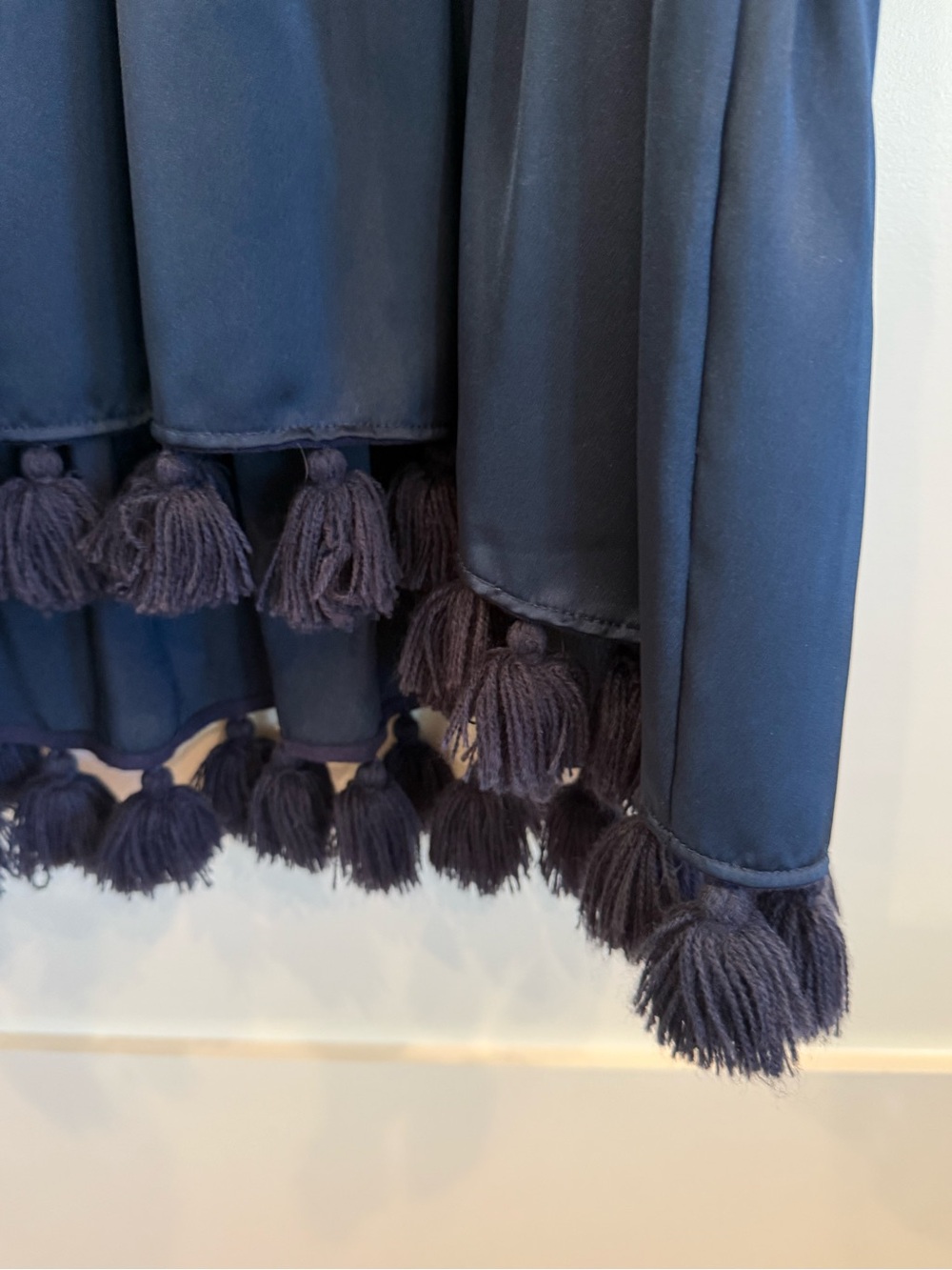 Misa Navy Ruffle Flounce Fringe Drawstring Viscose Dress - Picture 5 of 8